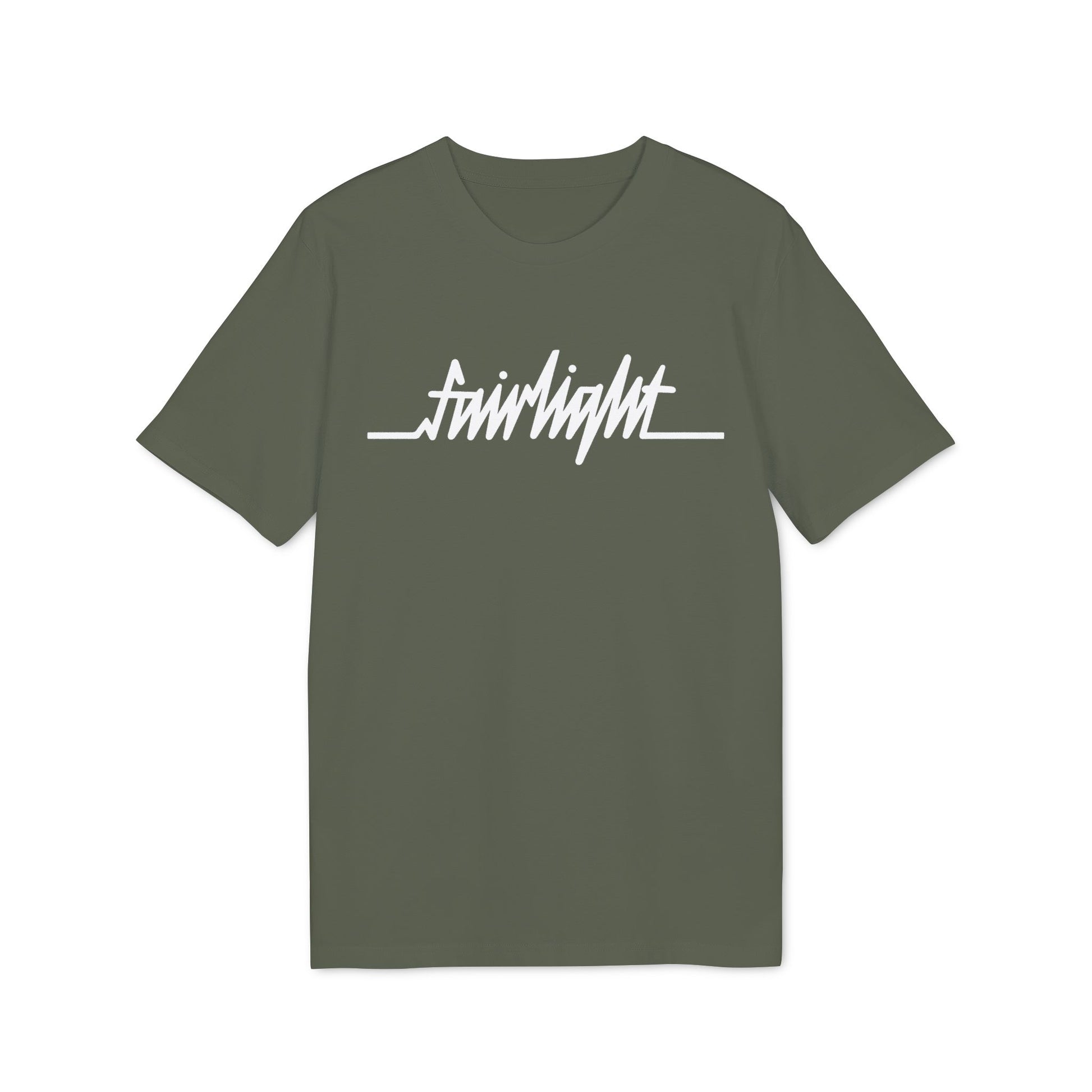 Green t-shirt with white "fairlight" text and horizontal line design.