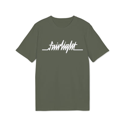 Green t-shirt with white "fairlight" text and horizontal line design.