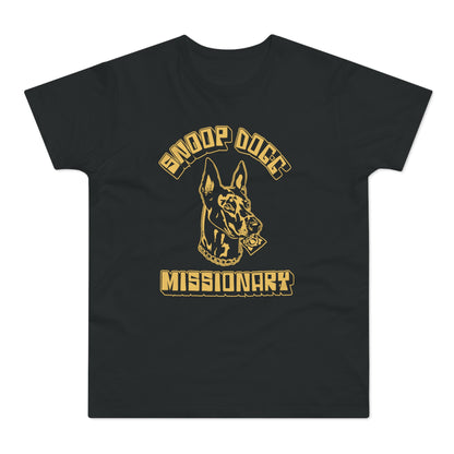 Black T-shirt with "Snoop Dogg" and a dog holding a condom, and "Missionary" text.