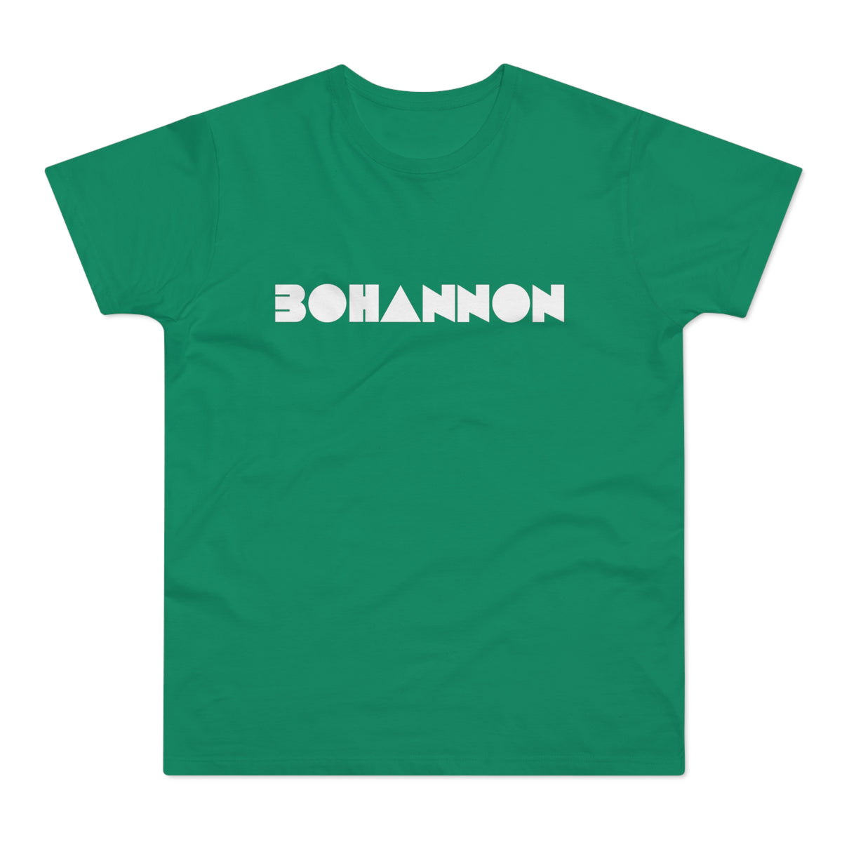 A green short-sleeve t-shirt with the white text BOHANNON centered across the chest.