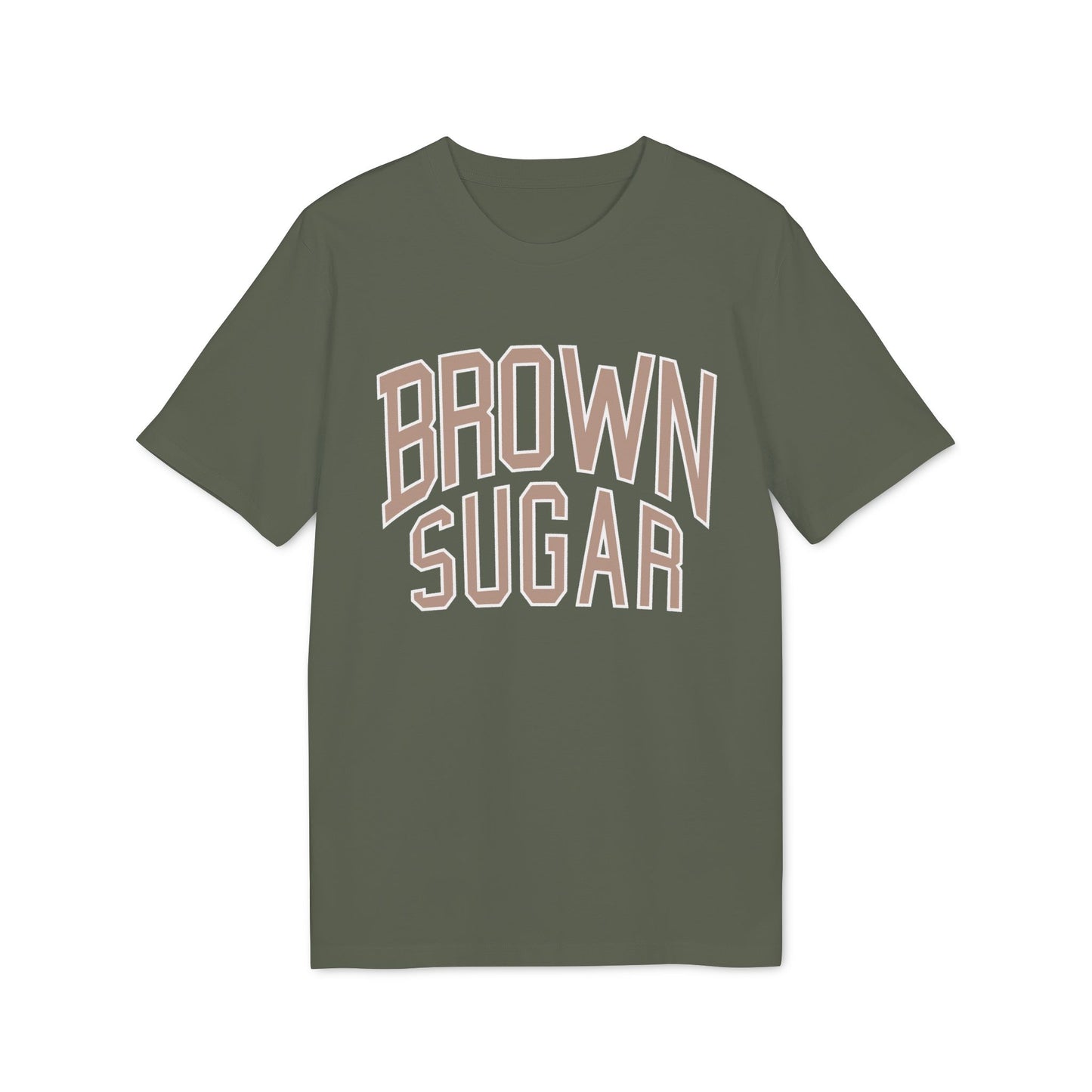 Green t-shirt with "BROWN SUGAR" text in collegiate-style lettering.