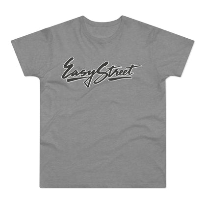Grey t-shirt with black "Easy Street" script text across the chest.