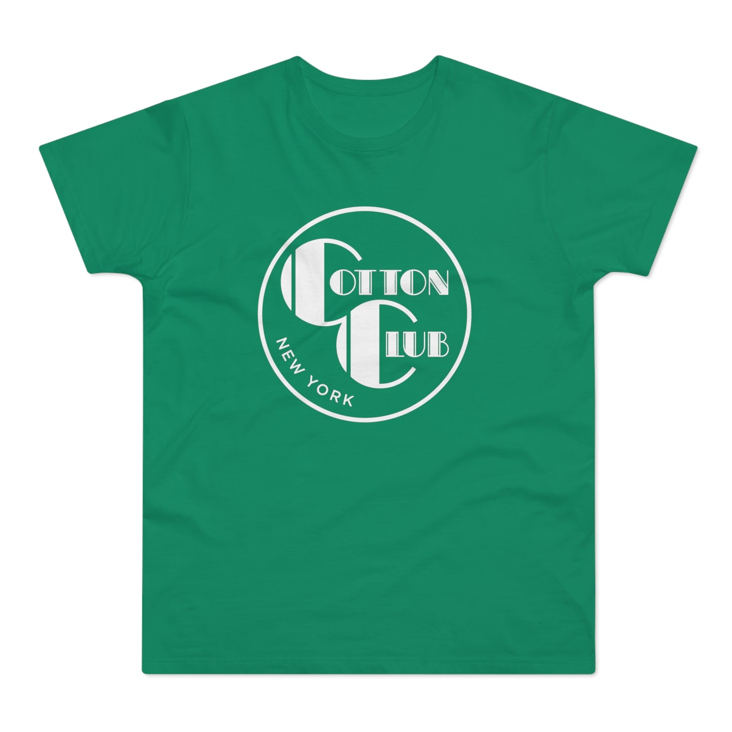 Green t-shirt with white "COTTON CLUB NEW YORK" logo in circle graphic.