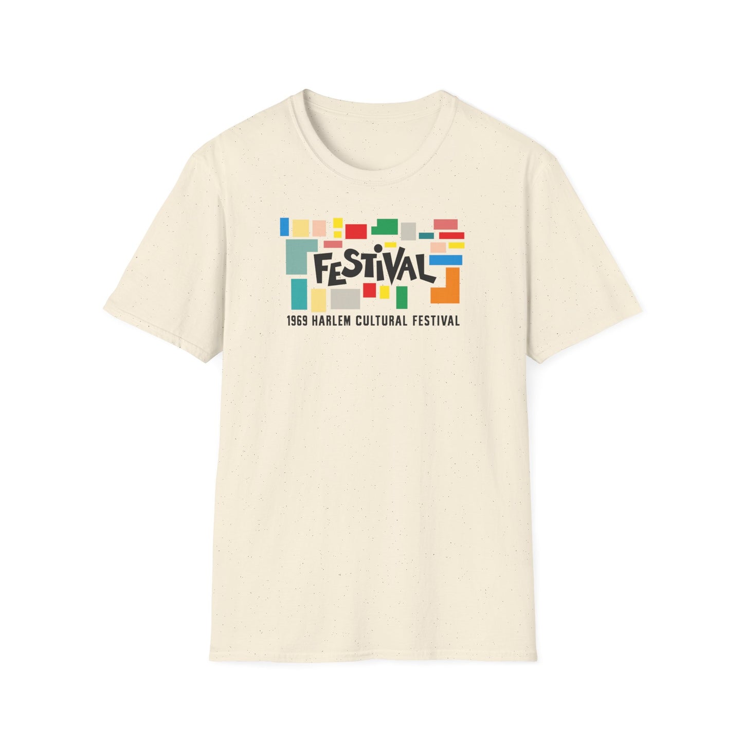 Cream t-shirt with "FESTIVAL" and "1969 HARLEM CULTURAL FESTIVAL" text graphic.