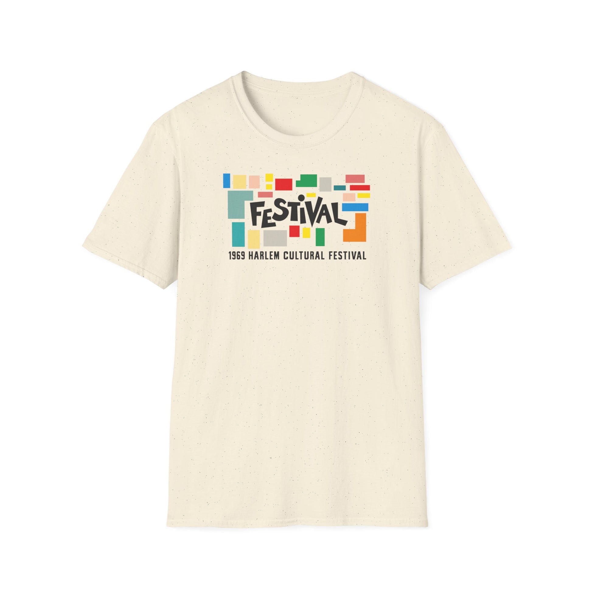 Cream t-shirt with "FESTIVAL" and "1969 HARLEM CULTURAL FESTIVAL" text graphic.