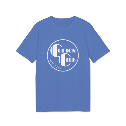 Blue t-shirt with circular logo that reads "Cotton Club New York".