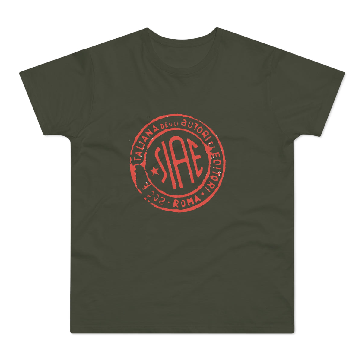 Dark green t-shirt with red SIAE logo, Italian degli autori, Roma 2002