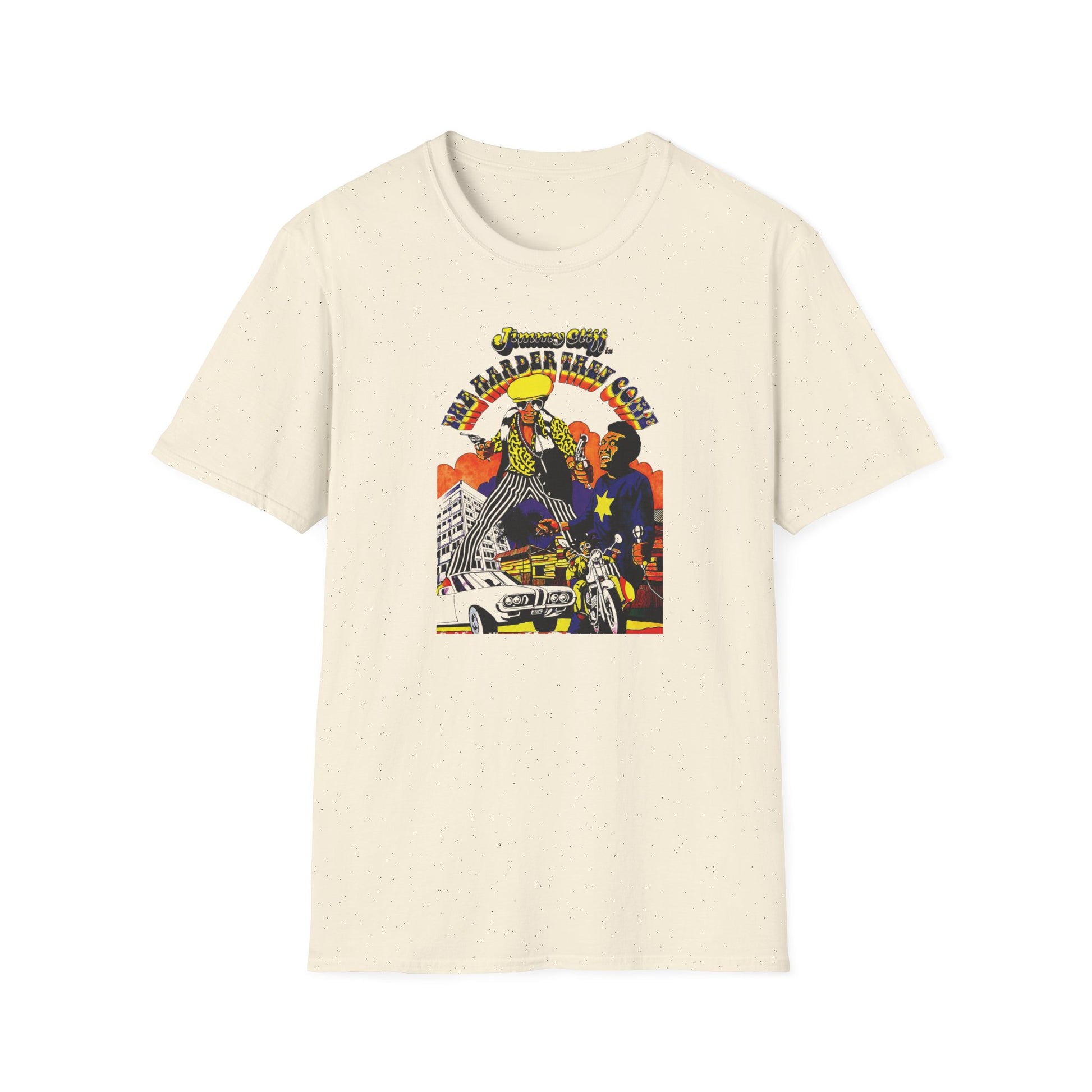 Cream t-shirt with "Jimmy Cliff, The Harder They Come" graphic.