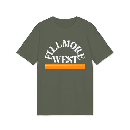 Green t-shirt with white "FILLMORE WEST" text and orange stripes.