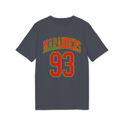 Dark grey t-shirt with "Marauders 93" in red and green lettering.