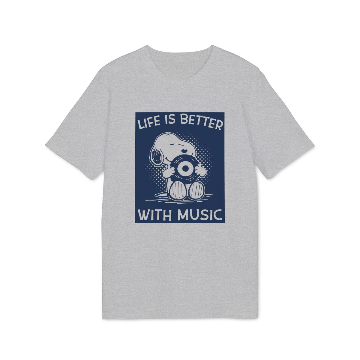 Snoopy holding a record, text reads "Life is Better With Music".