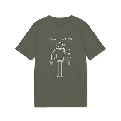Kraftwerk logo with robotic figure and outline of a planet.