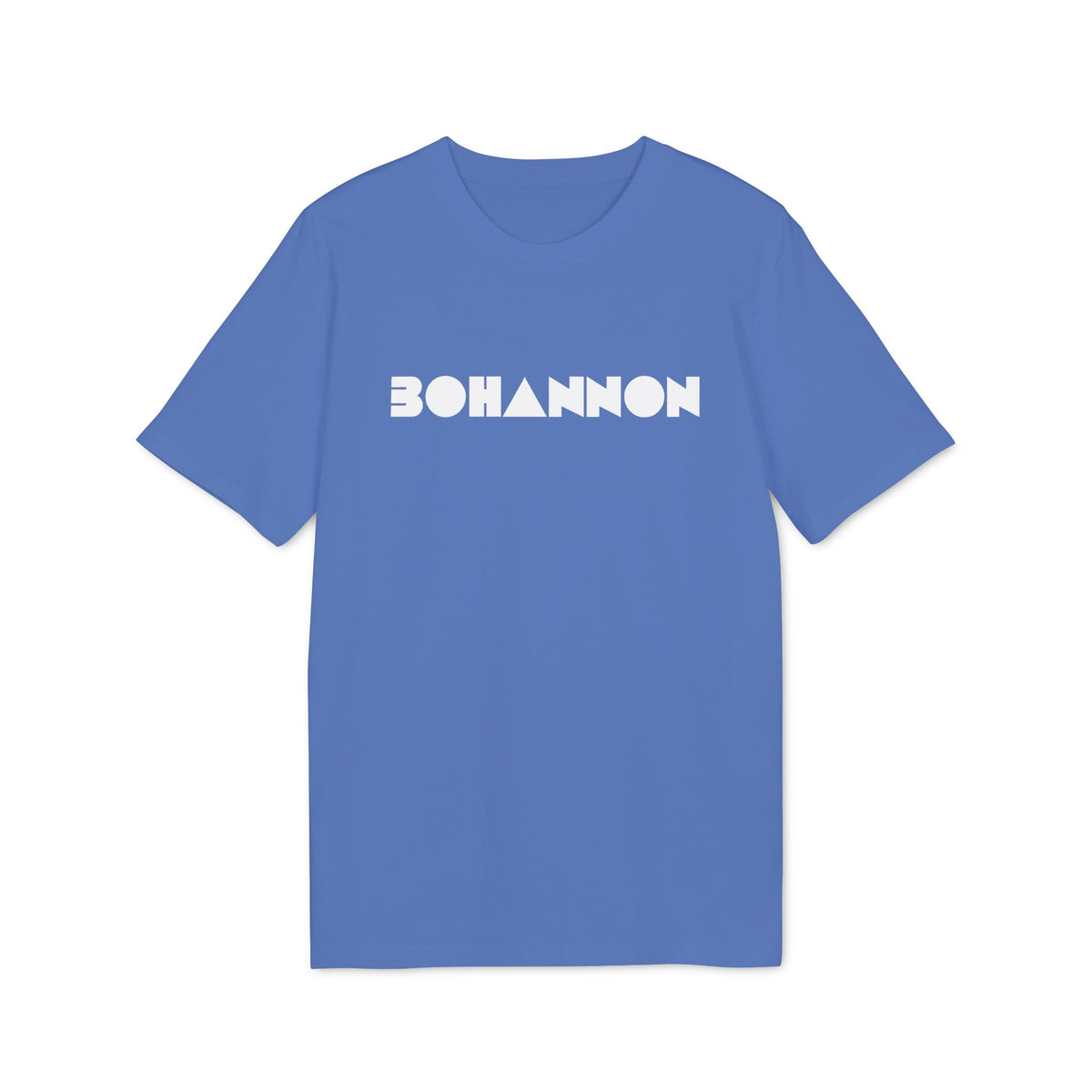 Blue t-shirt with white "BOHANNON" text and graphic elements.