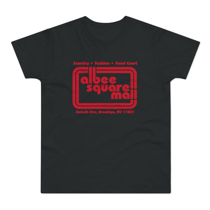Black t-shirt with red text: Albee Square Mall, Brooklyn NY.