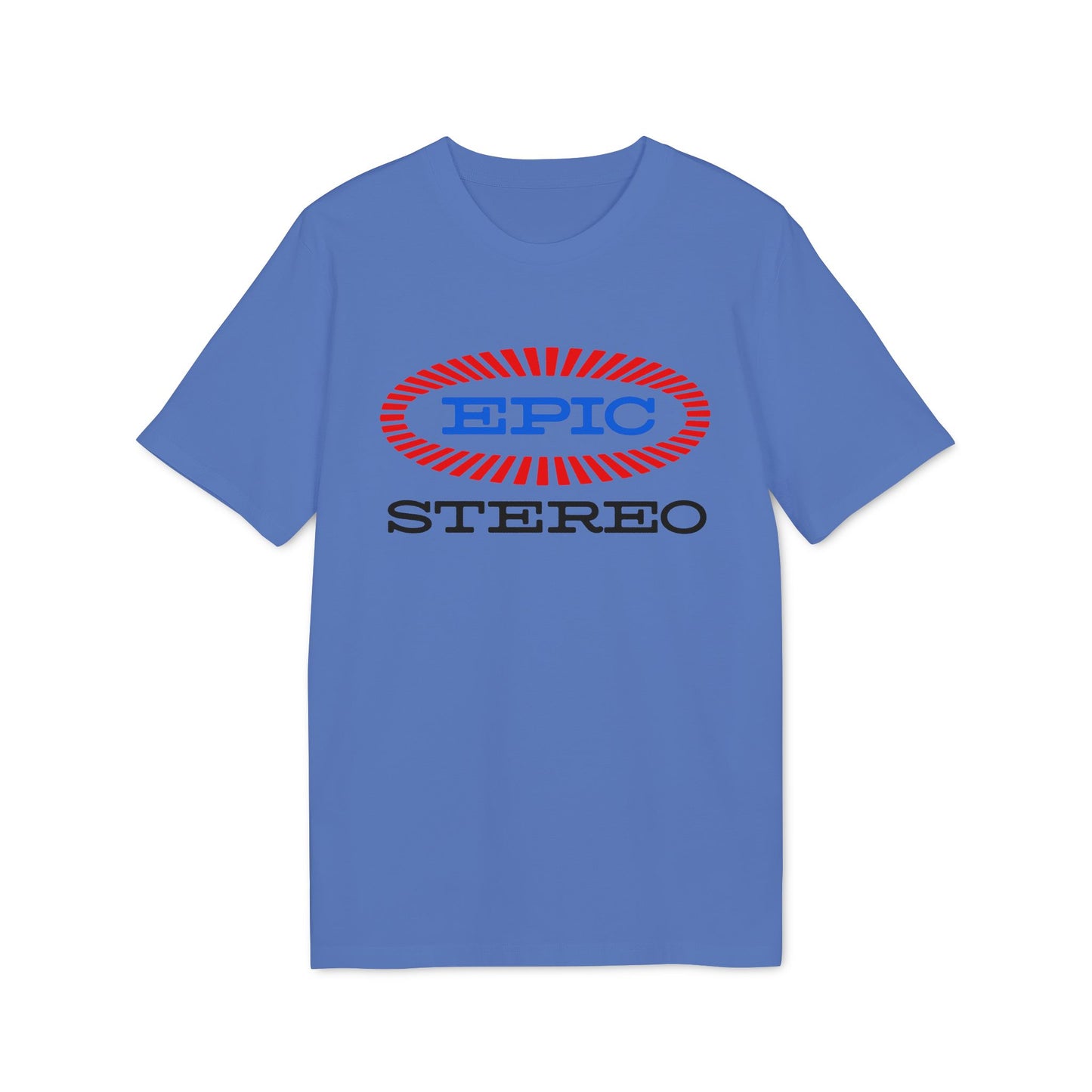 Purple t-shirt with Epic Stereo logo in red and black colors.