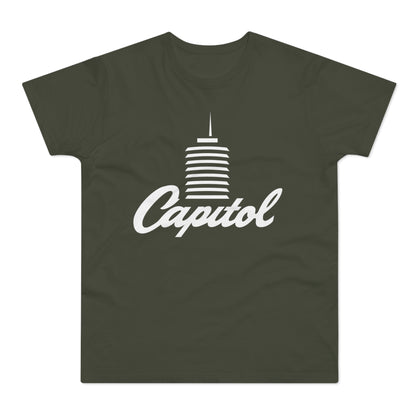 Dark green t-shirt with white Capitol building logo.