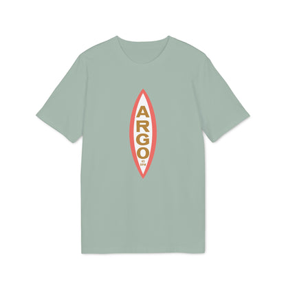 Light green t-shirt with vertical "ARGO 45 RPM" text graphic inside a red and white oval.