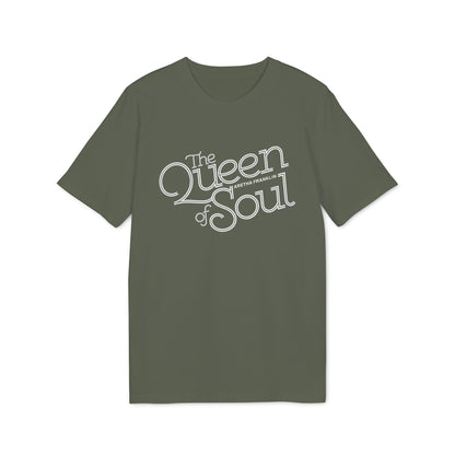 Green t-shirt with white text reading "The Queen of Soul ARETHA FRANKLIN".