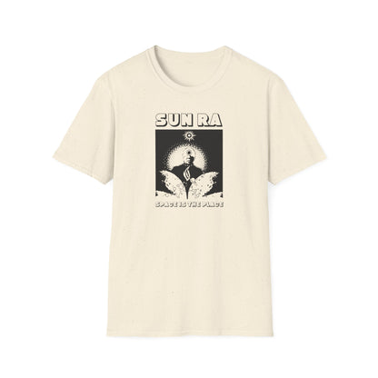 Cream t-shirt with "Sun Ra" and "Space is the Place" graphics.