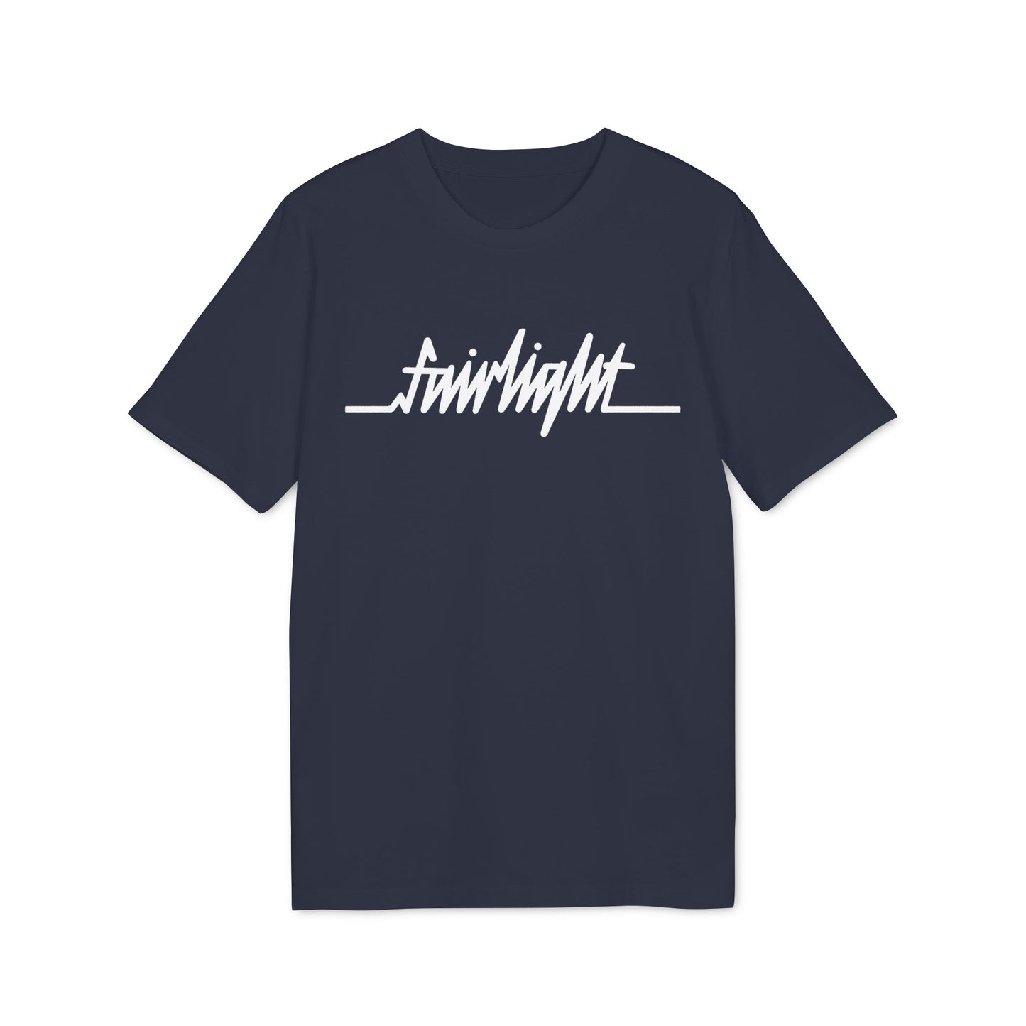 Navy t-shirt with white "fairlight" text in a flowing script font.