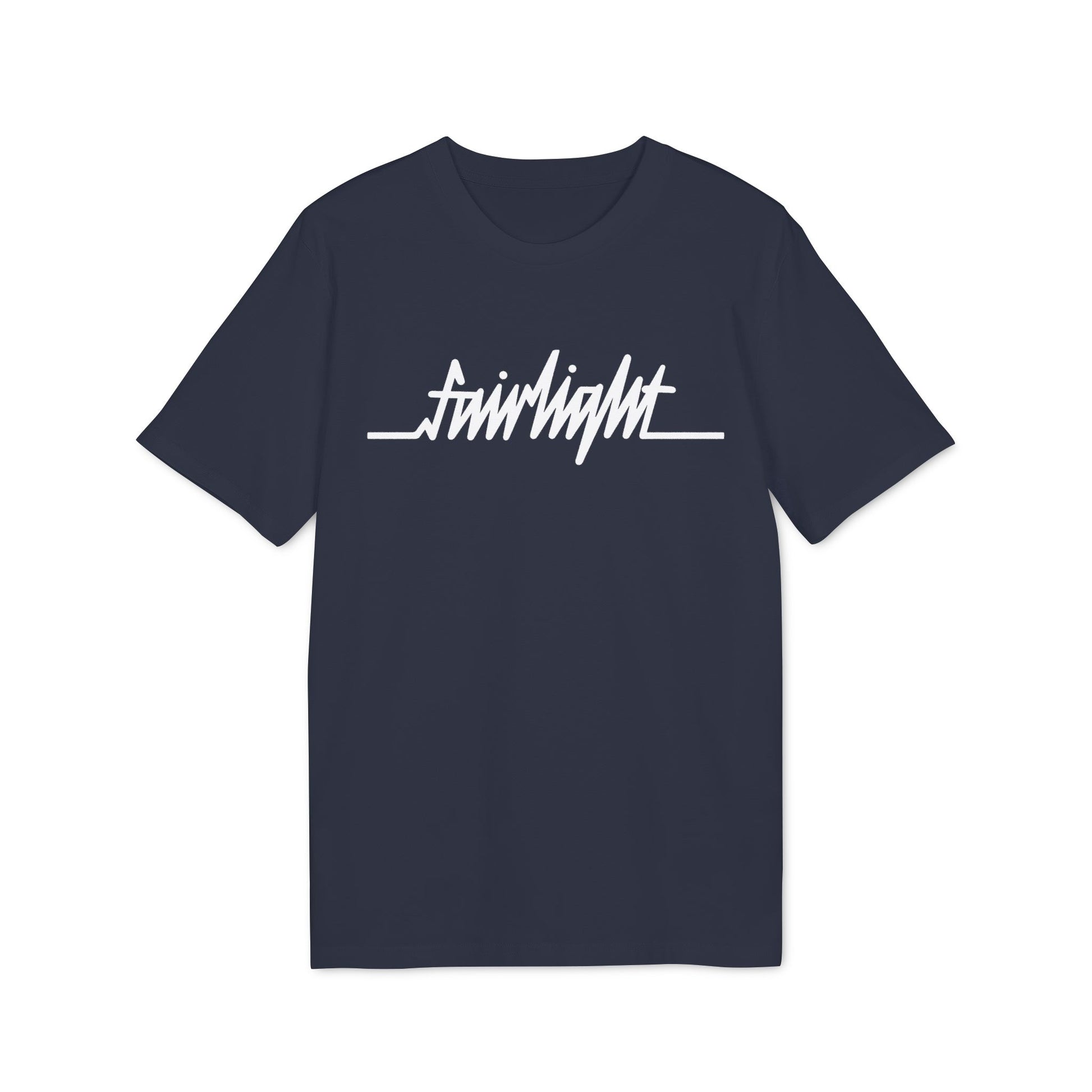 Navy t-shirt with white "fairlight" text in a flowing script font.