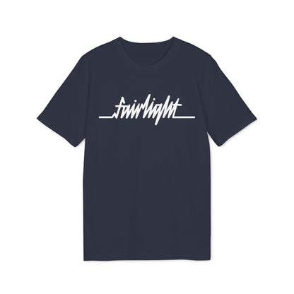 Navy t-shirt with white "fairlight" text in a flowing script font.