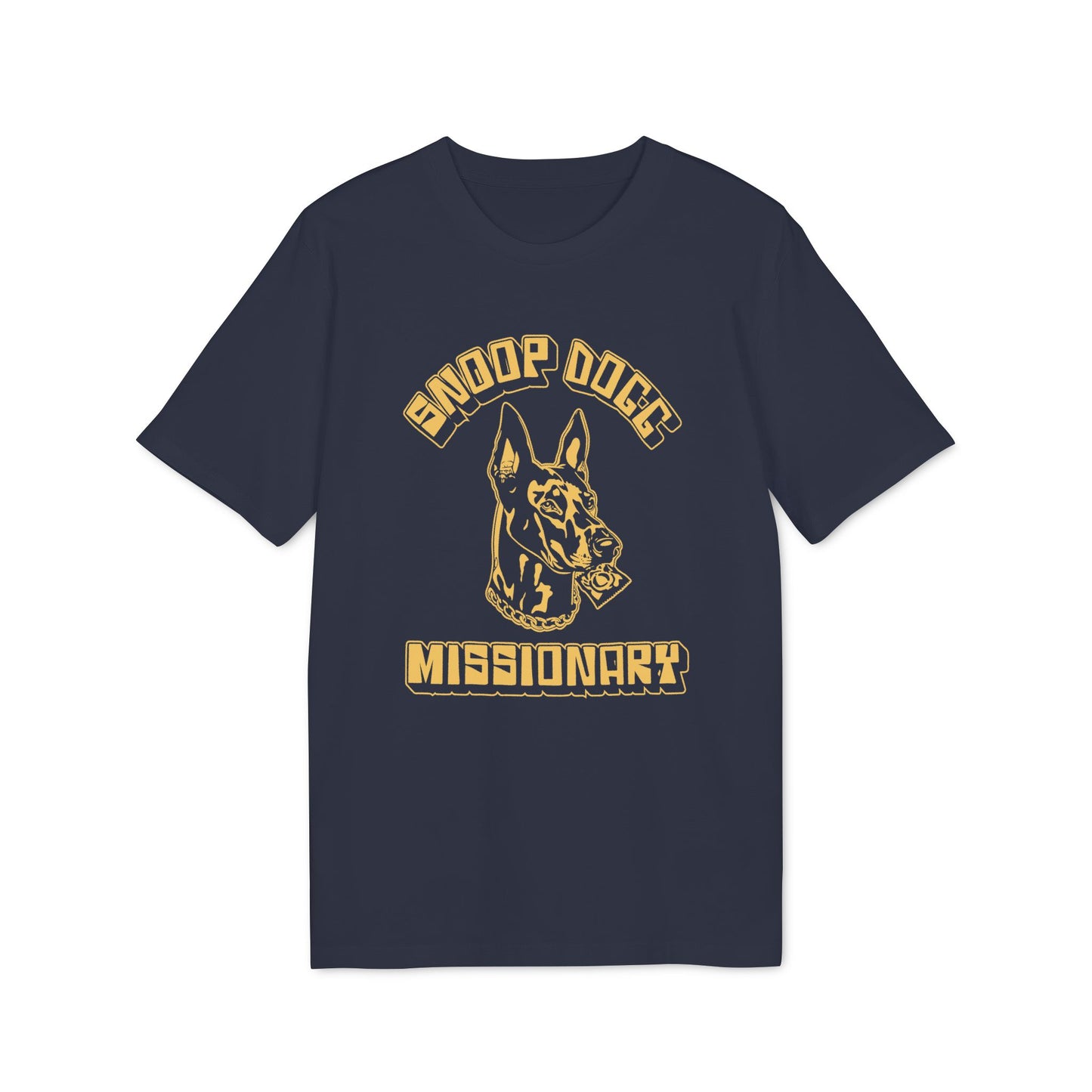 Dark blue t-shirt with Snoop Dogg Missionary graphic and dog head.
