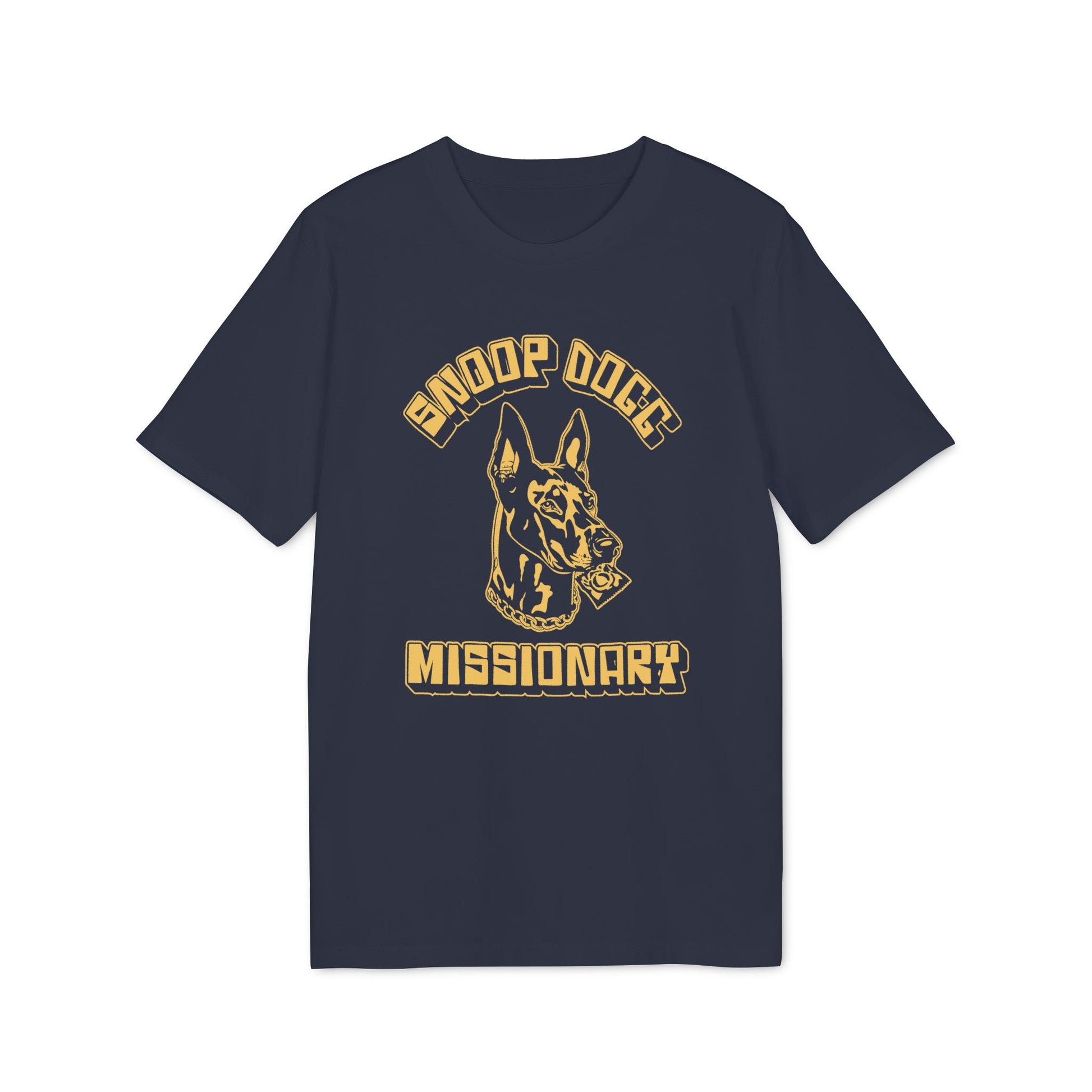 Dark blue t-shirt with Snoop Dogg Missionary graphic and dog head.