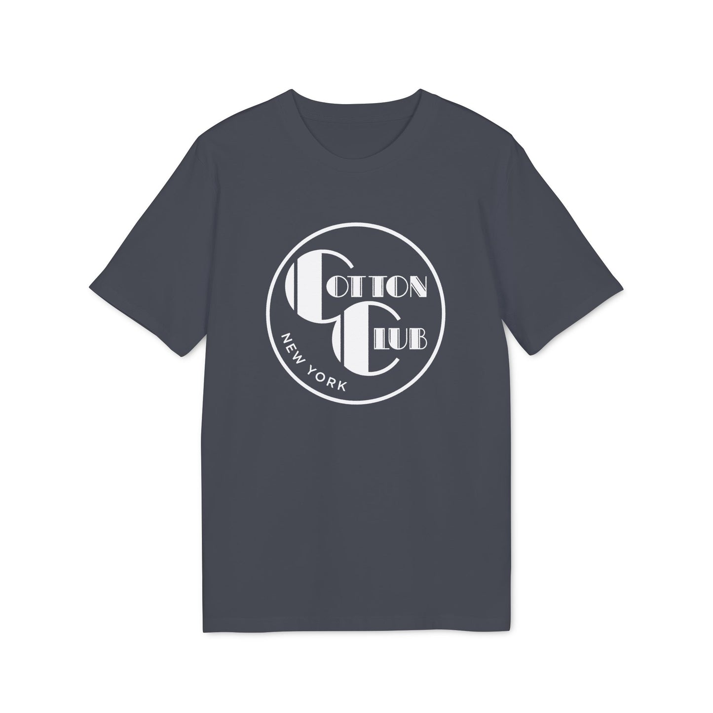 Grey t-shirt with white "Cotton Club" and "New York" circular logo.