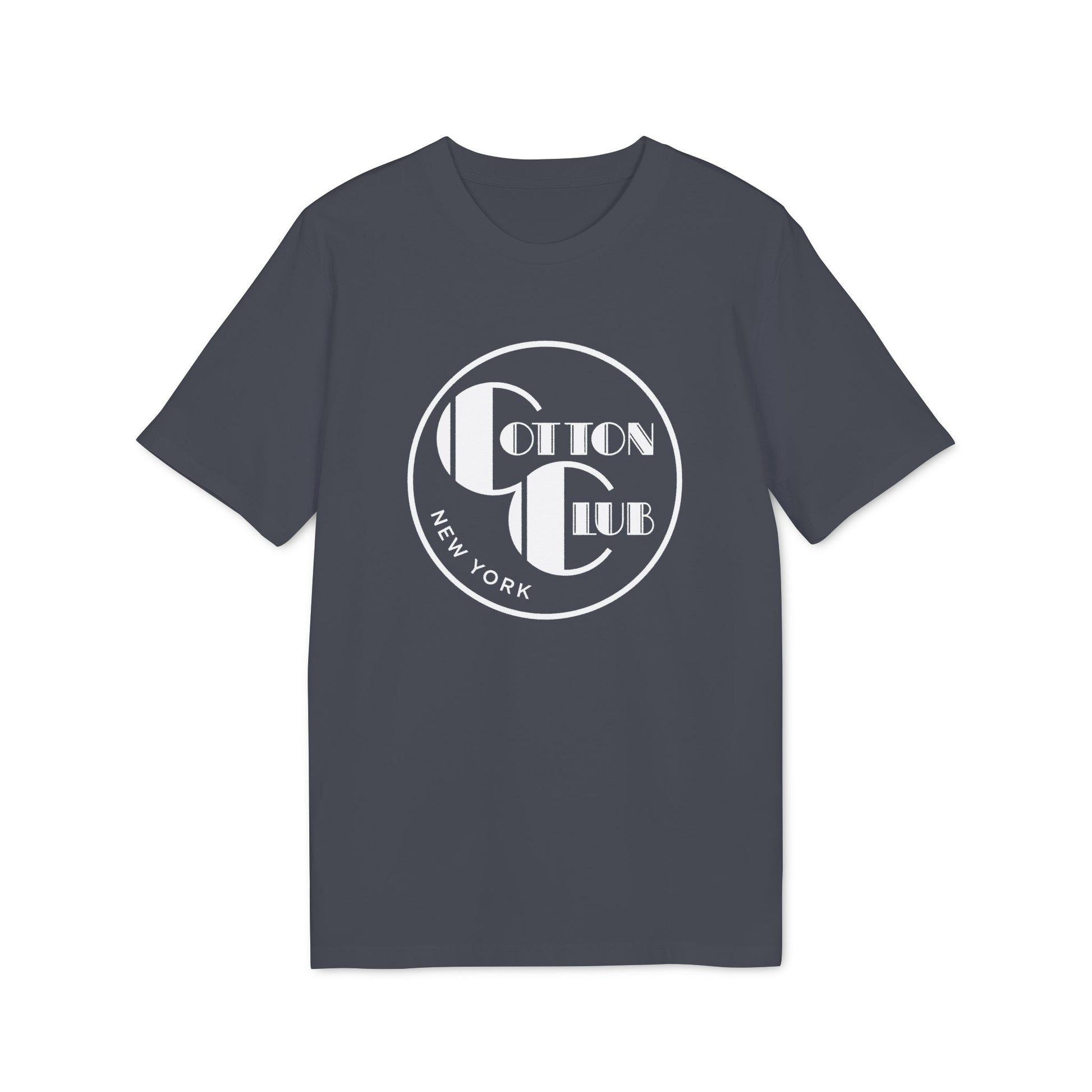Grey t-shirt with white "Cotton Club" and "New York" circular logo.