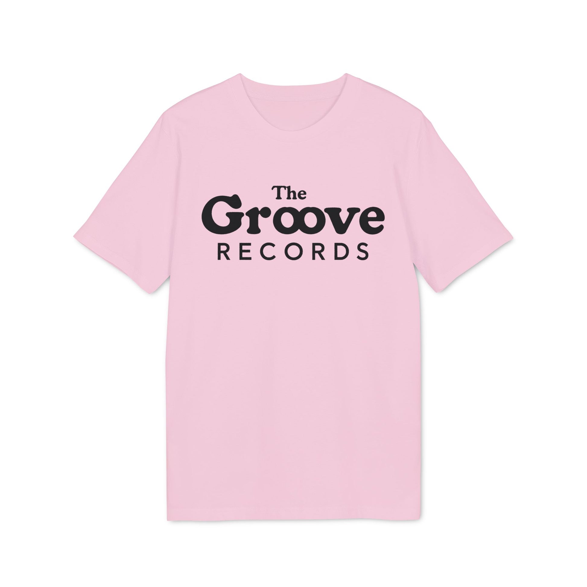 Pink t-shirt with black "The Groove Records" text logo.