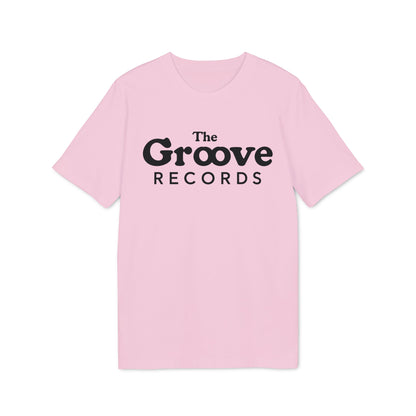 Pink t-shirt with black "The Groove Records" text logo.