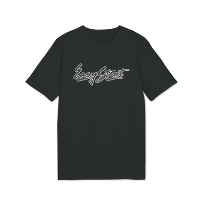 Black t-shirt with white "Easy Street" script logo on the chest.