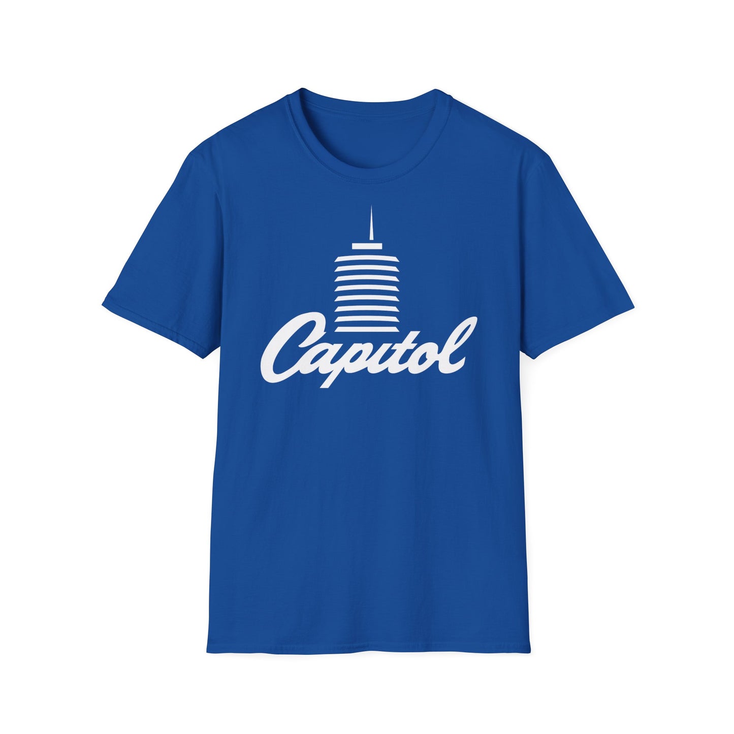 Royal blue t-shirt with white Capitol building graphic and text.