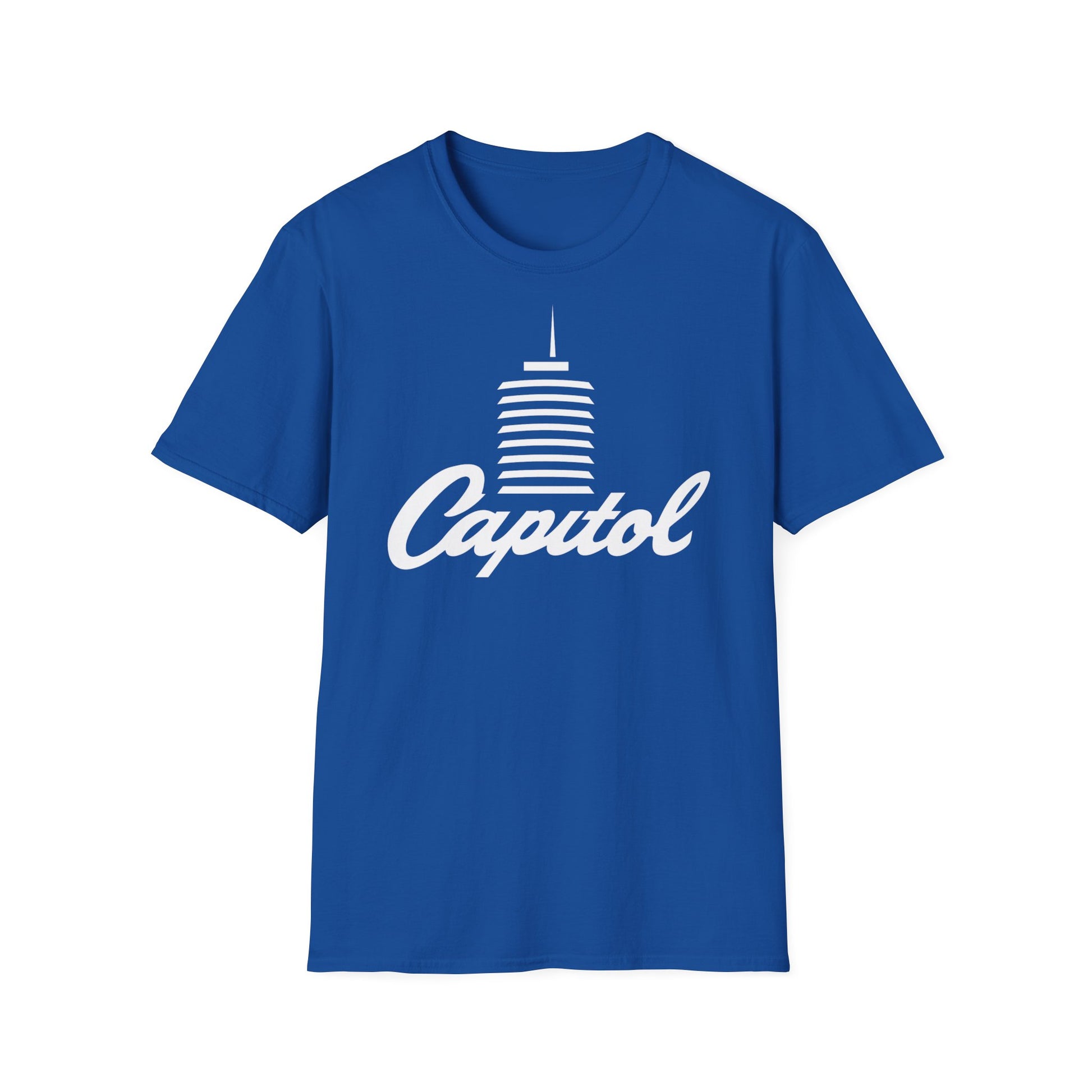 Royal blue t-shirt with white Capitol building graphic and text.