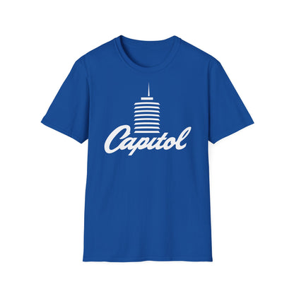Royal blue t-shirt with white Capitol building graphic and text.