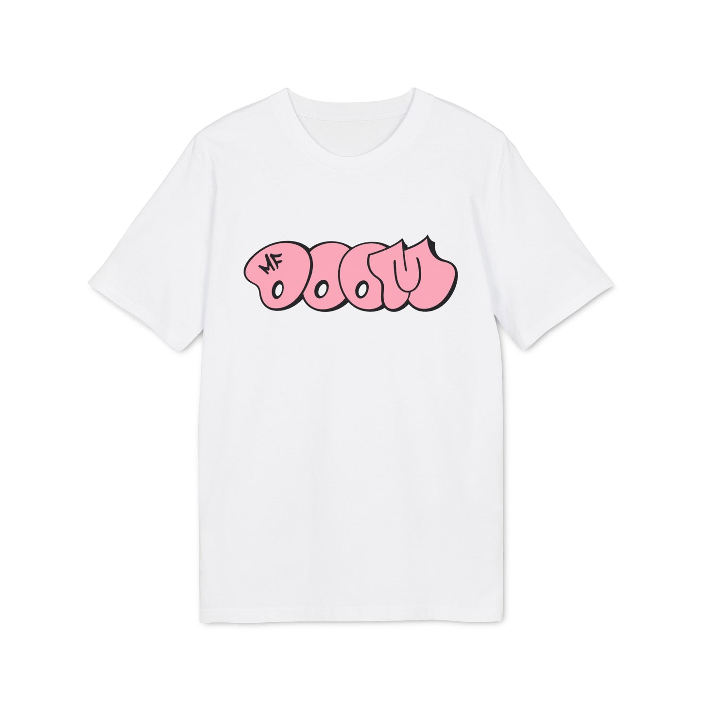 White t-shirt with pink "DAU" graffiti text and "MF" logo.
