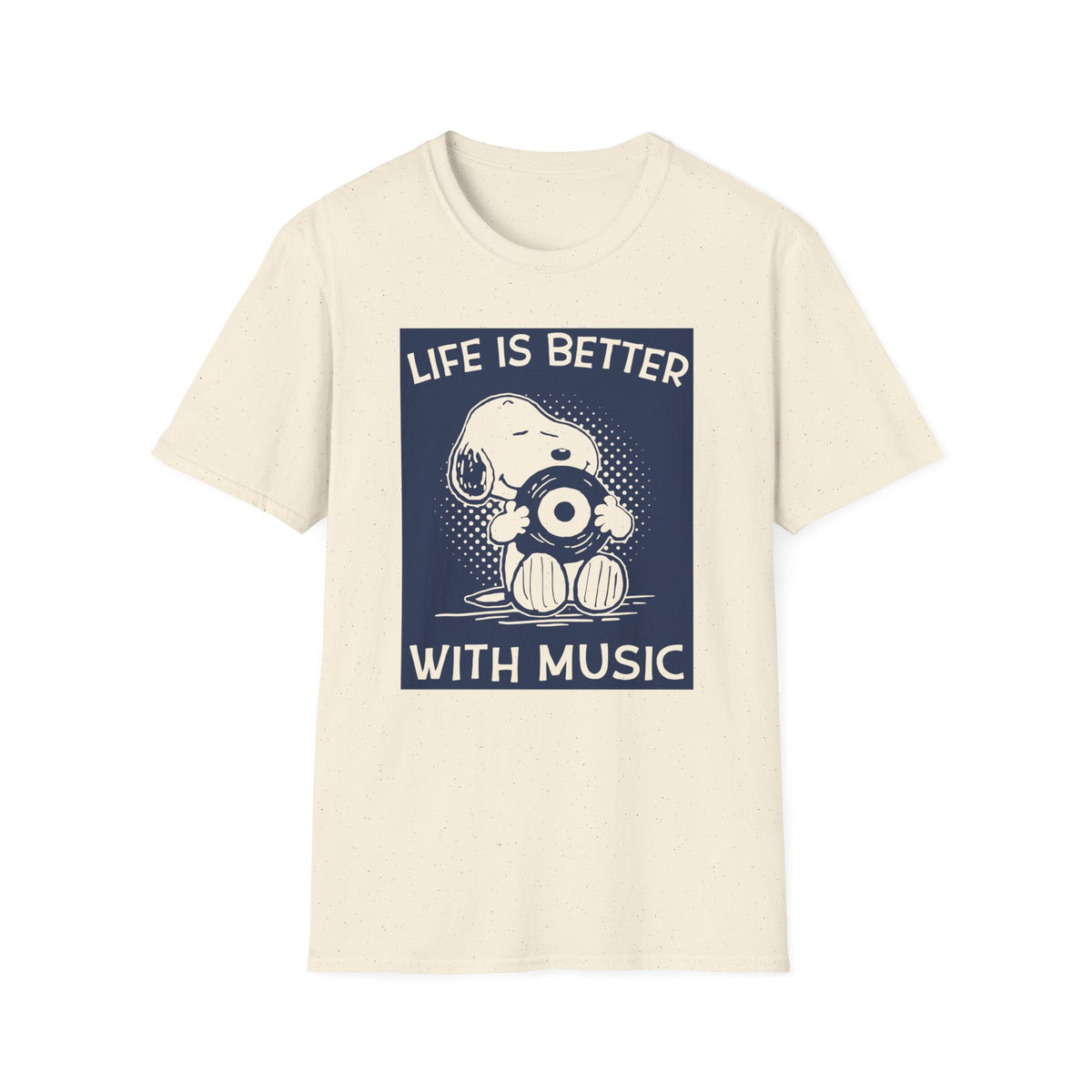 Snoopy holding a vinyl record with text "Life is Better With Music".
