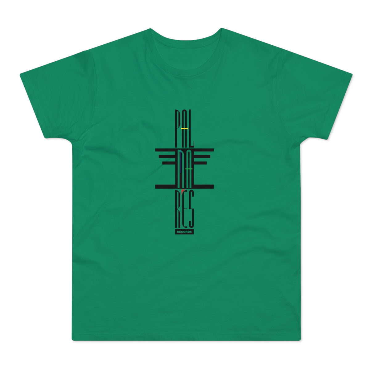 Green t-shirt with stacked black text and "RECORDS" in a black box.