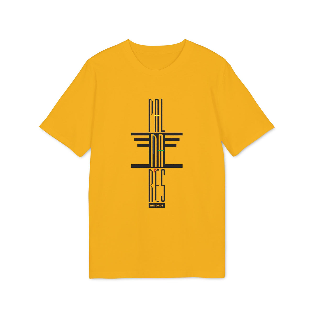 Yellow t-shirt with black "PAL RES RECORDS" graphic logo.
