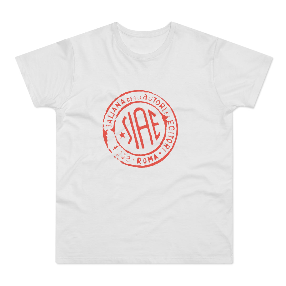 White t-shirt with red circular SIAE logo and text.