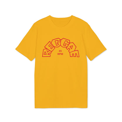 Yellow t-shirt with red "REGGAE" text and "45 RPM" in the center.