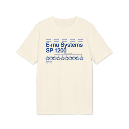 Cream t-shirt with E-mu Systems SP 1200 graphic and channel outputs.