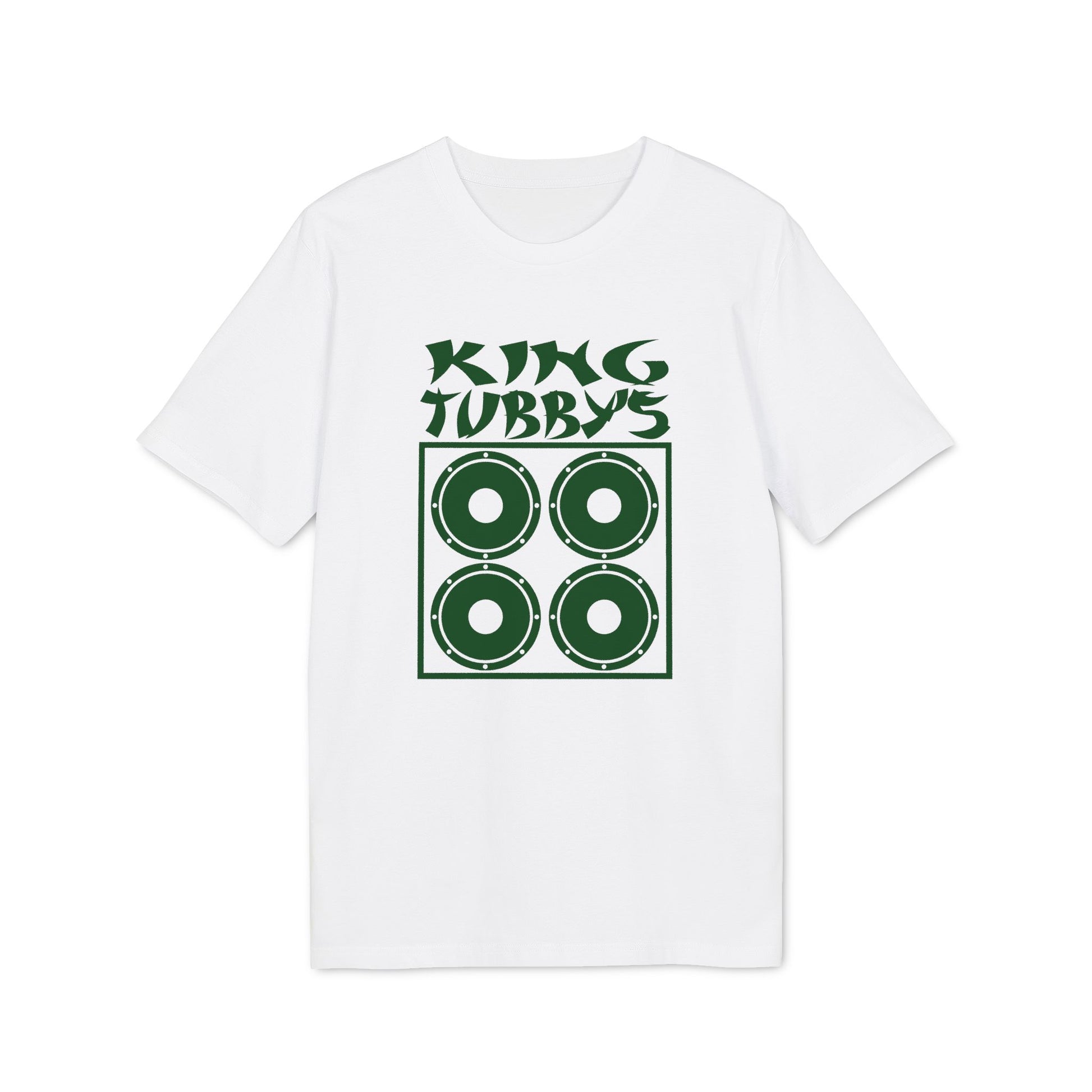White t-shirt with green King Tubby's text and speaker graphic.