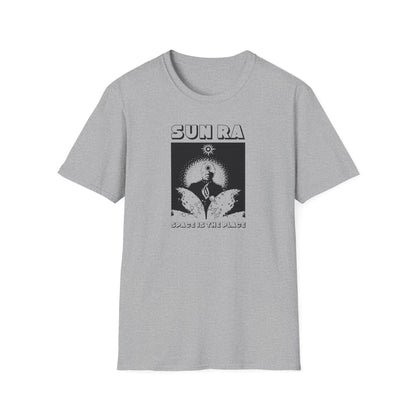 Sun Ra "Space Is The Place" graphic tee on a light gray t-shirt