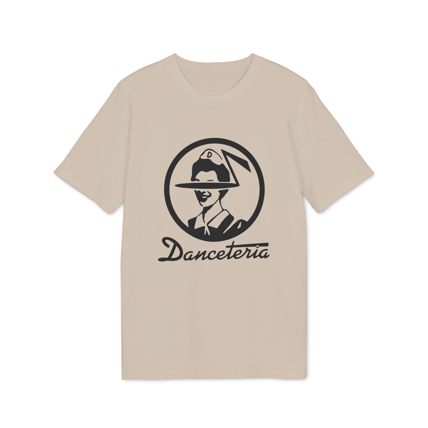 Beige t-shirt with a black circular logo and "Danceteria" text.