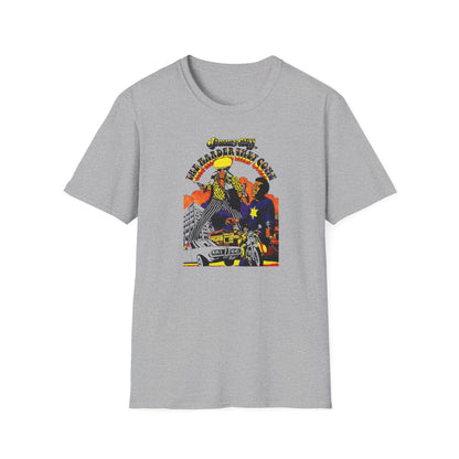 Jimmy Cliff "The Harder They Come" graphic with figures, car, and motorcycle.