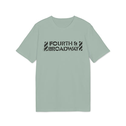 Light green t-shirt with distressed black "FOURTH & BROADWAY" graphic.