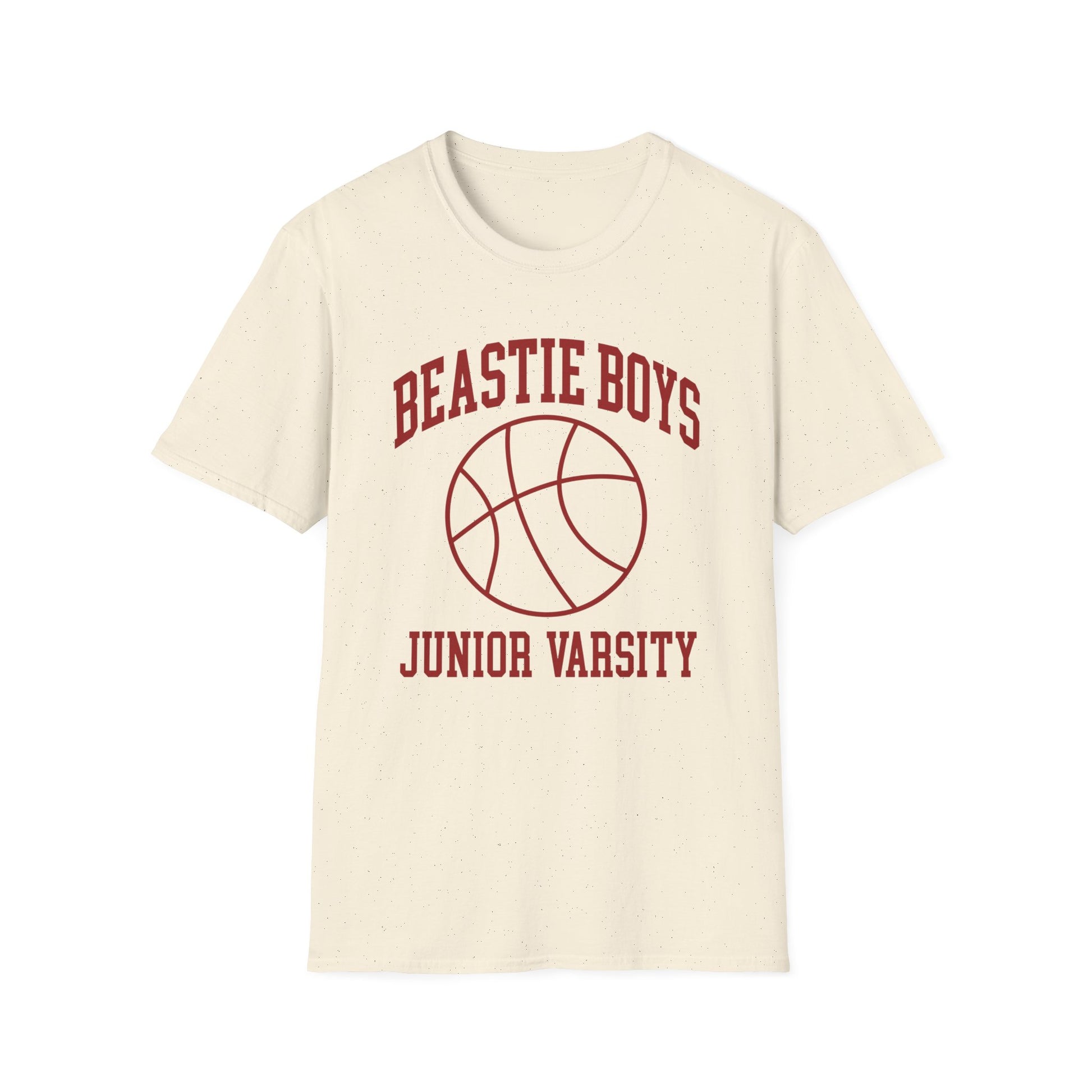 Cream t-shirt with "BEASTIE BOYS" and basketball graphic, "JUNIOR VARSITY" text.