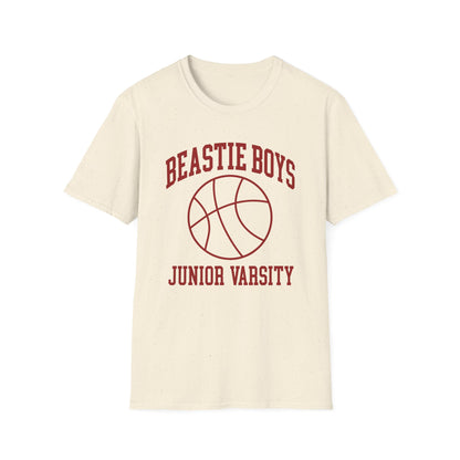 Cream t-shirt with "BEASTIE BOYS" and basketball graphic, "JUNIOR VARSITY" text.